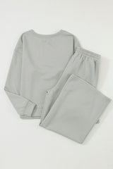 Dark Khaki Textured Loose Slouchy Long Sleeve Top and Pants Set
