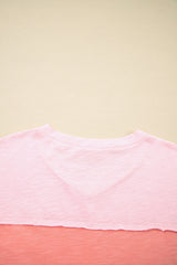 Pink Flower Patched Exposed Seam 3/4 Sleeve top