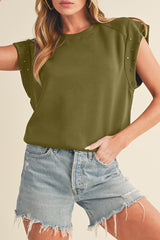 Black Casual Rivet Round Neck T Shirt