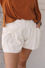 White Bow Decor Pockets Plain Plus Size Shorts