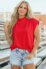 Mint Green Solid Color High Neck Cap Sleeve Loose Top