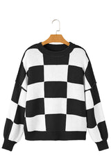 Pink Checked Bishop Sleeve Pullover Sweater