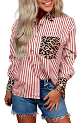 Black Leopard and Striped Patchwork Button Shirt