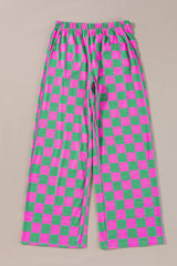 Bonbon Checkered Print High Waist Wide Leg Pants