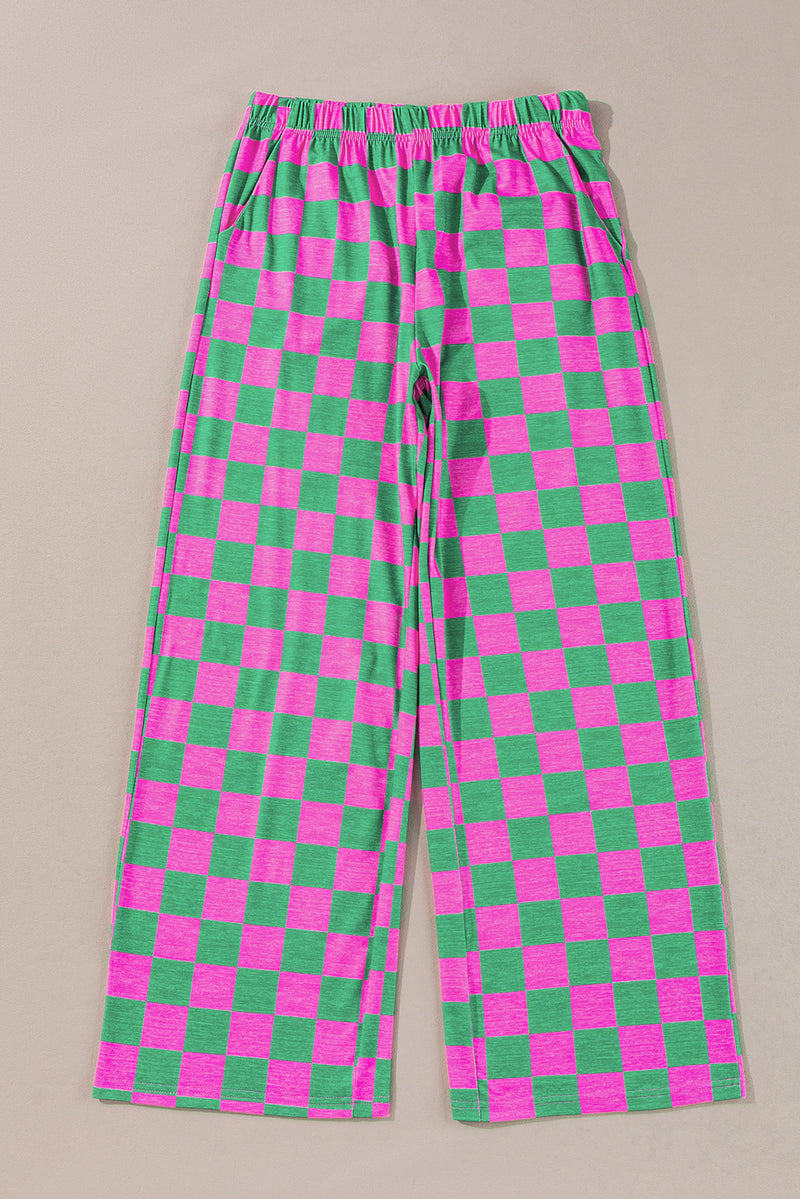 Bonbon Checkered Print High Waist Wide Leg Pants