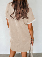 Apricot Twisted Ribbed Color Block Trim T Shirt Shift Dress