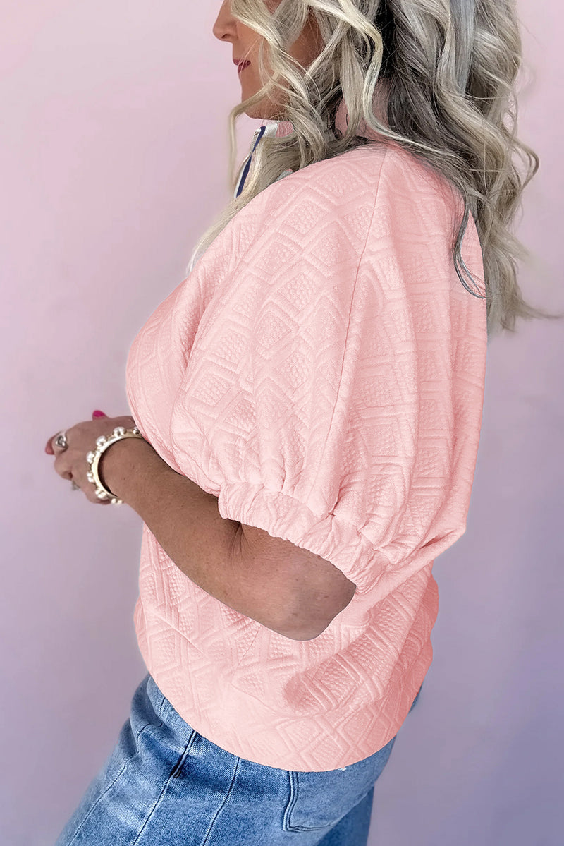 Light Pink Sequin Halloween Ghost Patched Textured Knit Contrast Collar Top
