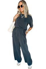 Dark Grey Crewneck Tee and Loose Pants Set