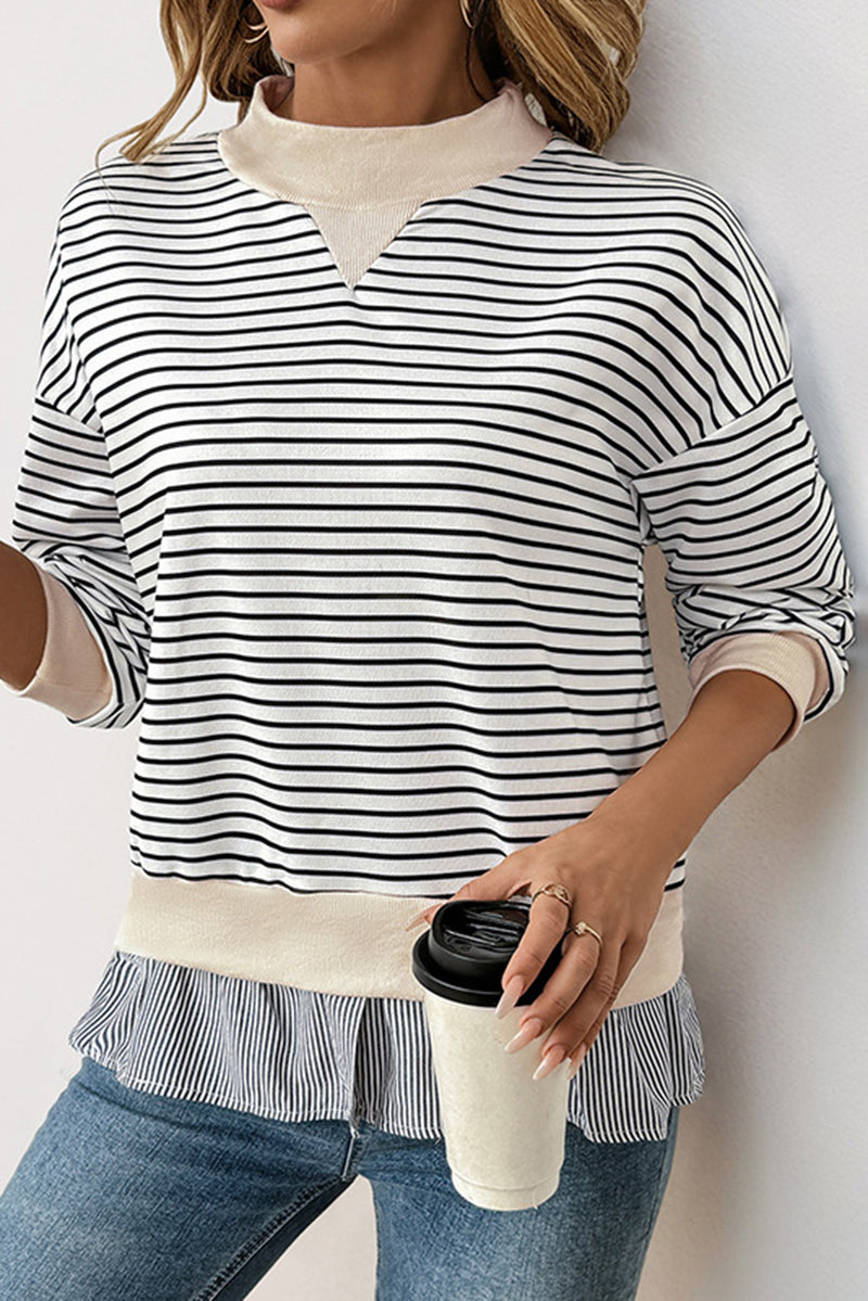 White Stripe Patchwork Fake Two-piece Top