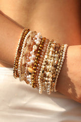 Gold 17pcs Baroque Style Pearl Crystal Beads Multi Layer Bracelet Set