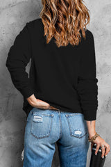 Black Sequin Cute Bow Ghost Graphic Crew Neck Halloween Sweatshirt
