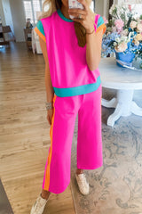 Chestnut Colorblock Cap Sleeve Tee and Wide Leg Pants Set