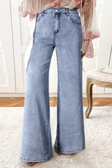 Beau Blue Button Zip Fly High Waist Flared Hem Jeans