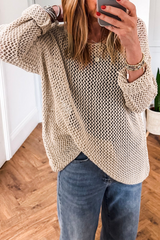Coral Crochet Hollow-out Knit Sweater
