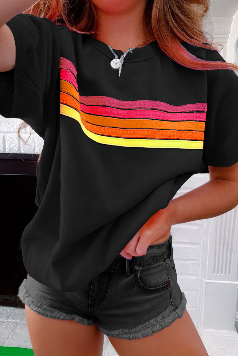 Beau Blue Colorful Striped Casual Tee