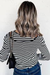 Black Striped Cutout Long Sleeve Top