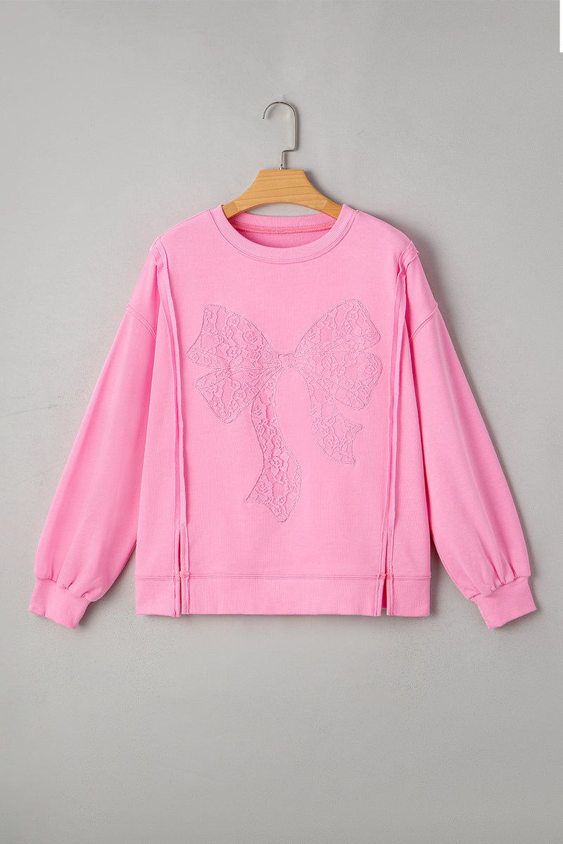 Bonbon Lace Bow Embroidered Exposed Seam Sweatshirt