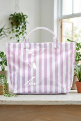 Blackish Green Glossy Striped Vinyl Large Tote Bag