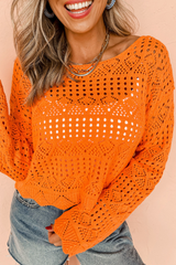 Carrot Solid Color Crochet Scallop Edge Sweater