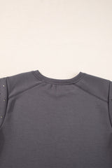 Black Casual Rivet Round Neck T Shirt