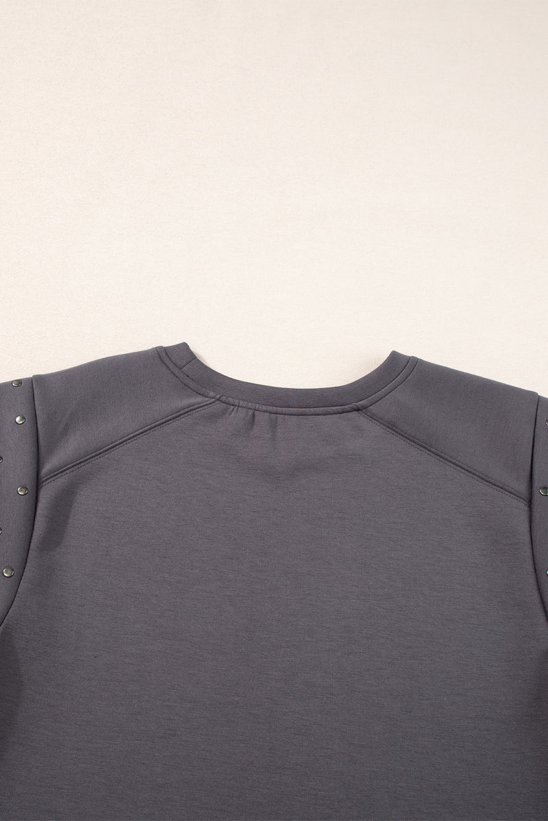 Black Casual Rivet Round Neck T Shirt