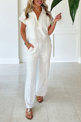 Light Grey Half Zip Polo Tee Casual Pant Set