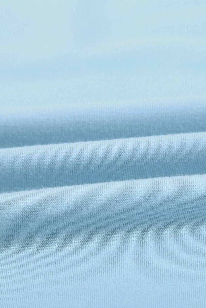 Light Blue Solid Color Short Sleeve Basic T Shirt with Patch Pocket
