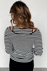 Black Striped Cutout Long Sleeve Top