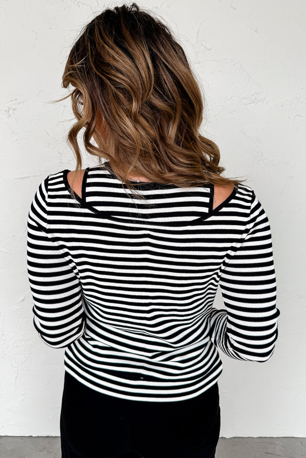 Black Striped Cutout Long Sleeve Top