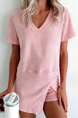 Mint Green Mineral Wash V Neck Tee Matching Skort Set