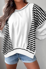 White Striped Colorblock Patchwork Oversized Sweatshirt