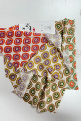 Orange Geometric Floral Print Color Block Trim Button Front Ruffle Hem Dress