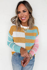 Jurassic Gold Colorblock Striped Pullover Sweater
