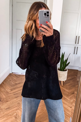 Coral Crochet Hollow-out Knit Sweater