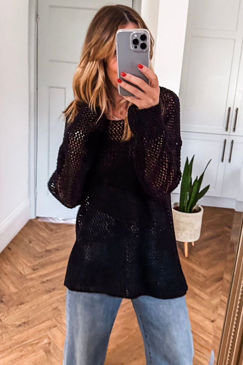 Coral Crochet Hollow-out Knit Sweater