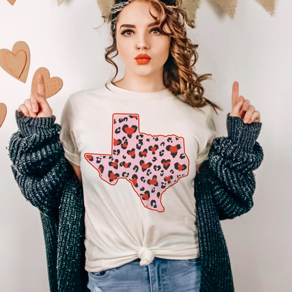 Leopard heart Texas valentines tee