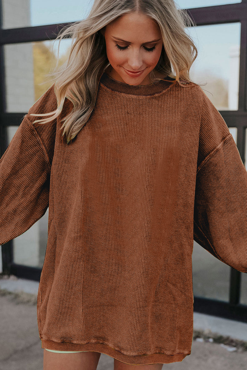 Festival Fuchsia Plain Drop Sleeve Corded Oversized Sweatshirt