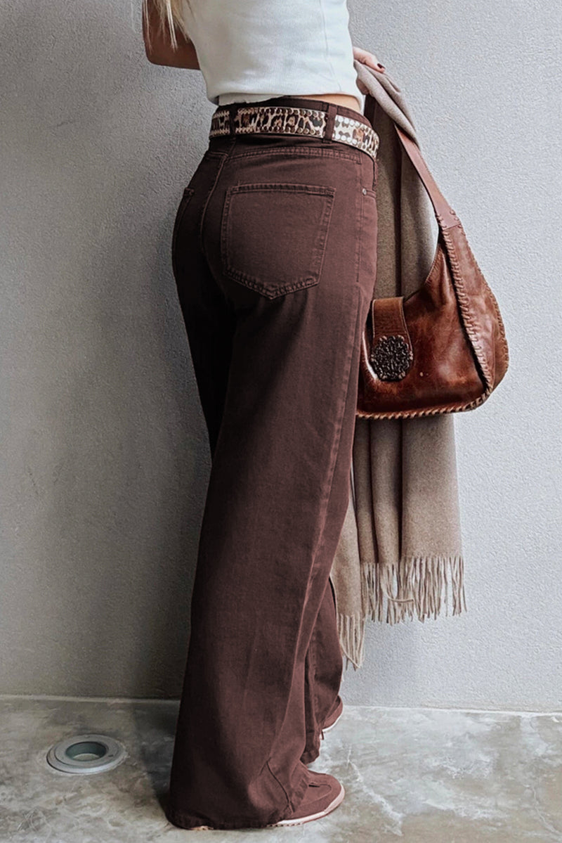 Red Dahlia Solid Color Loose Straight High Waist Jeans