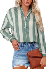 Green Striped Soft Relaxed Button Up Shirt