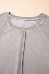 Black Solid Waffle Knit Patchwork Raglan Sleeve Sweatshirt