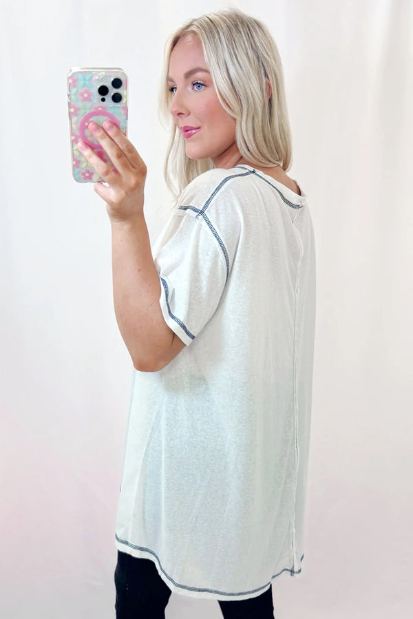 White Loose Casual Stitching Seam T-Shirt