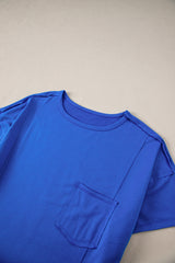 Bright Pink Patched Pocket Exposed Seam Oversized T Shirt
