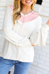 White Rainbow Striped V Neck Colorblock French Terry Top
