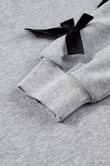Light Grey Bowknot Long Sleeve Round Neck Sweatshirt