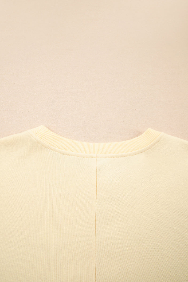 Apricot Fake Two-Piece Waffle Patchwork Sweatshirt
