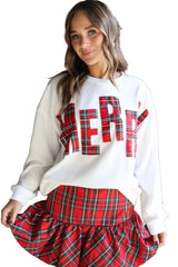 White Plaid MERRY Christmas Holiday Sweatshirt