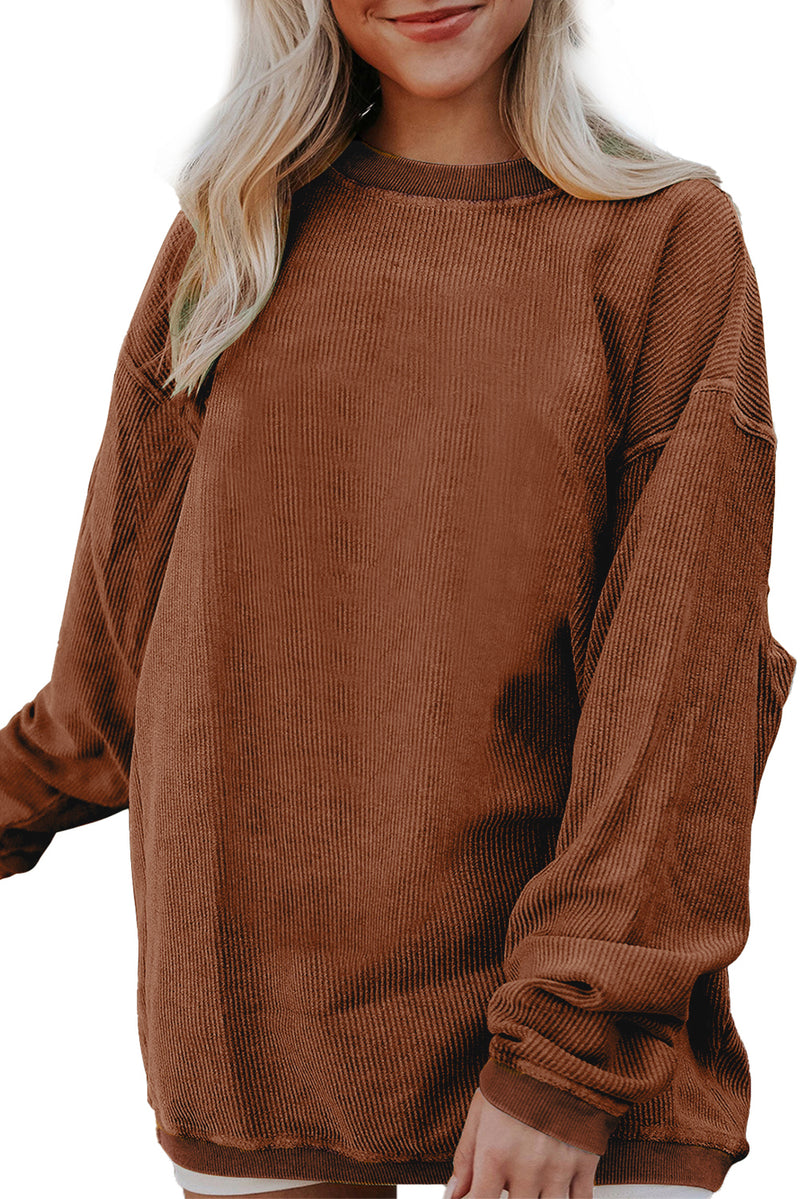 Festival Fuchsia Plain Drop Sleeve Corded Oversized Sweatshirt