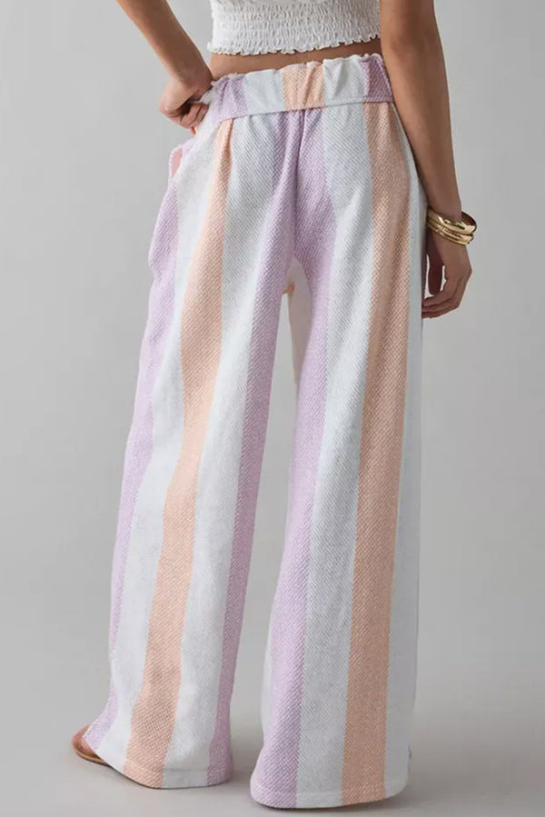 Purple Striped Colorblock High Waist Wide Leg Pants