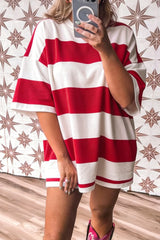 Racing Red Striped Color Block Oversize Tunic Tee