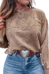 DUNE saved by grace Letter Embroidery Mineral Wash Loose Sweatshirt